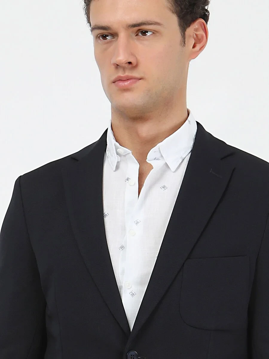 Navy Blue Plain Modern Fit Suit - 6
