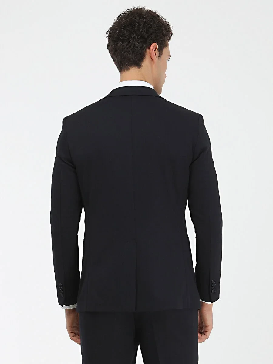 Navy Blue Plain Modern Fit Suit - 7