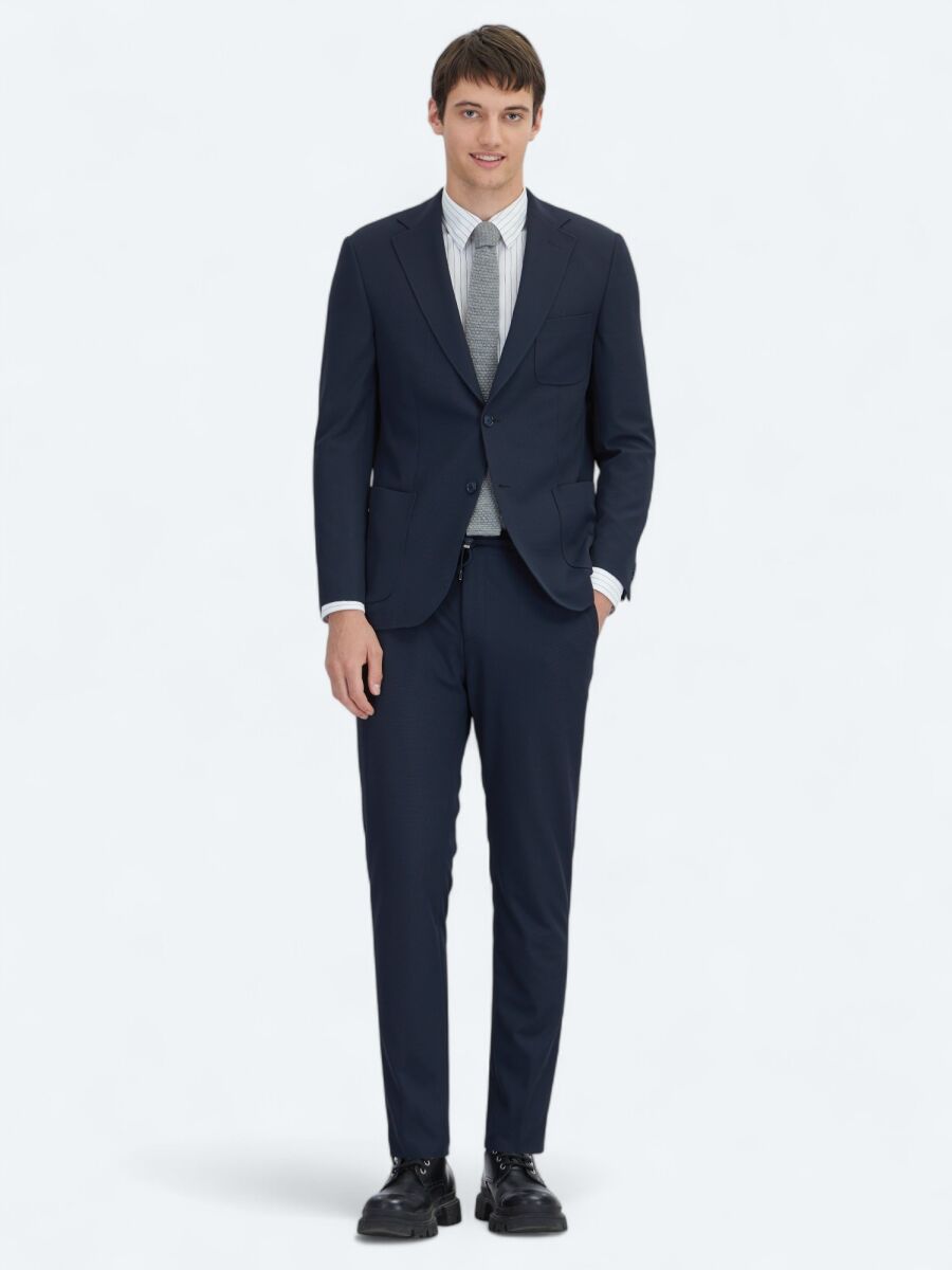 Navy Blue Plain Modern Fit Suit - 2
