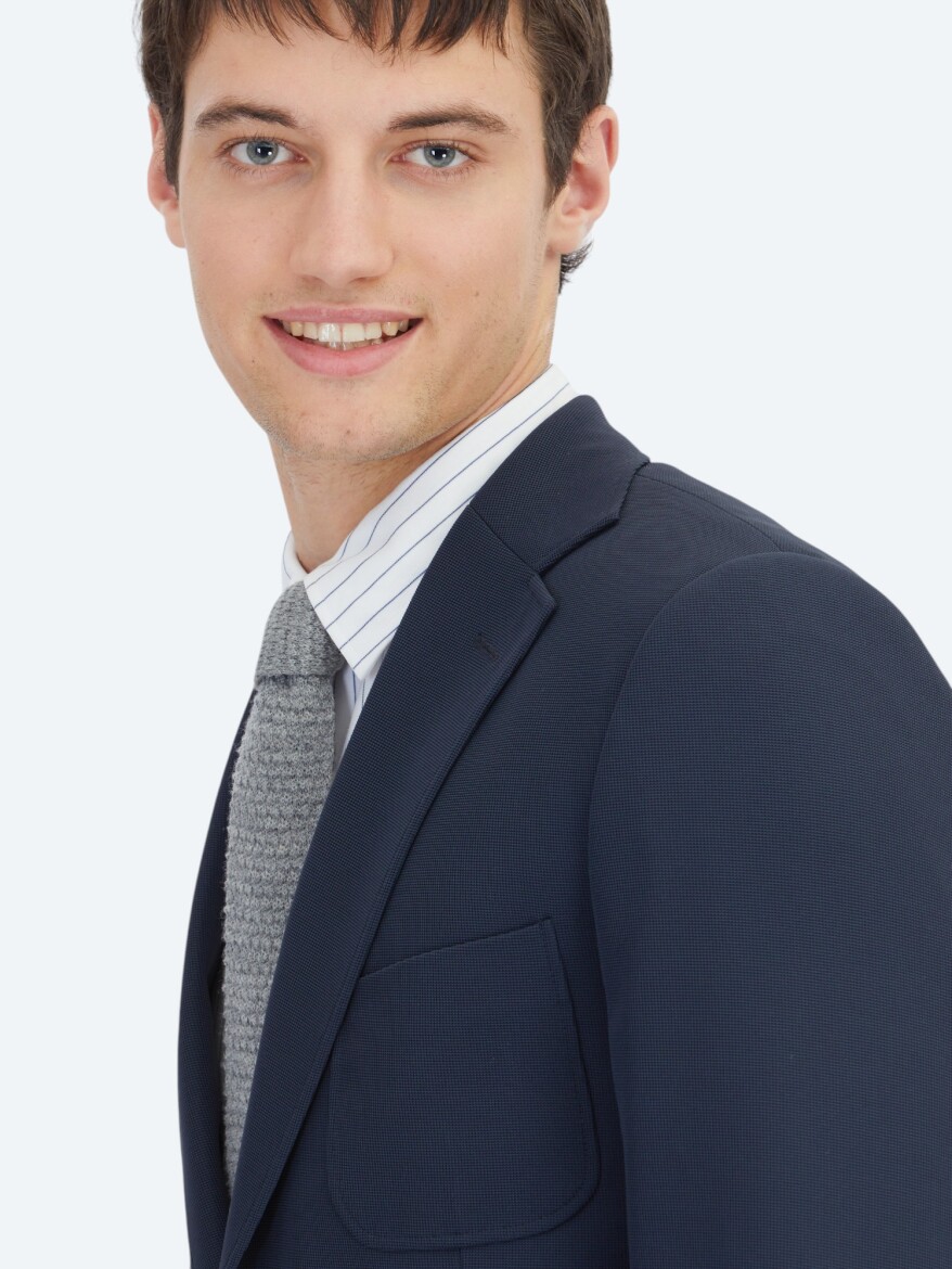 Navy Blue Plain Modern Fit Suit - 4