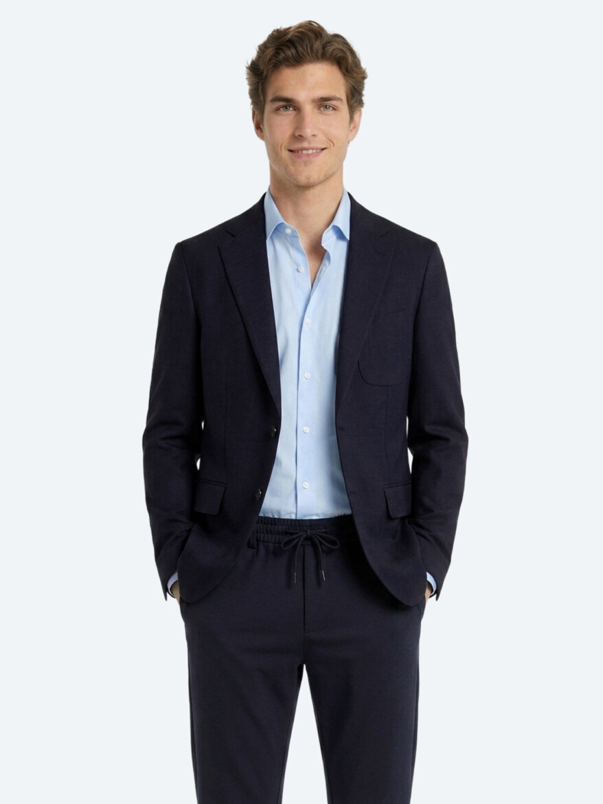 Navy Blue Micro Modern Fit Suit 
