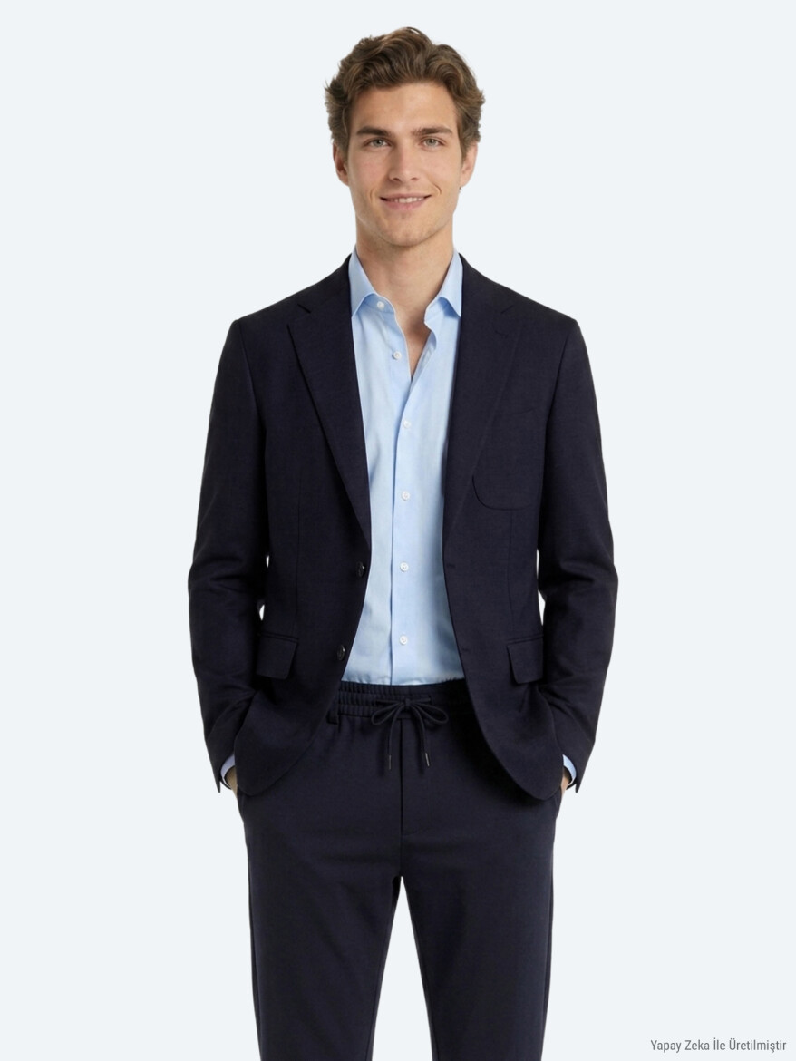 Navy Blue Micro Modern Fit Suit 