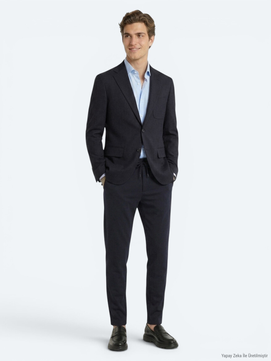 Navy Blue Micro Modern Fit Suit - 2