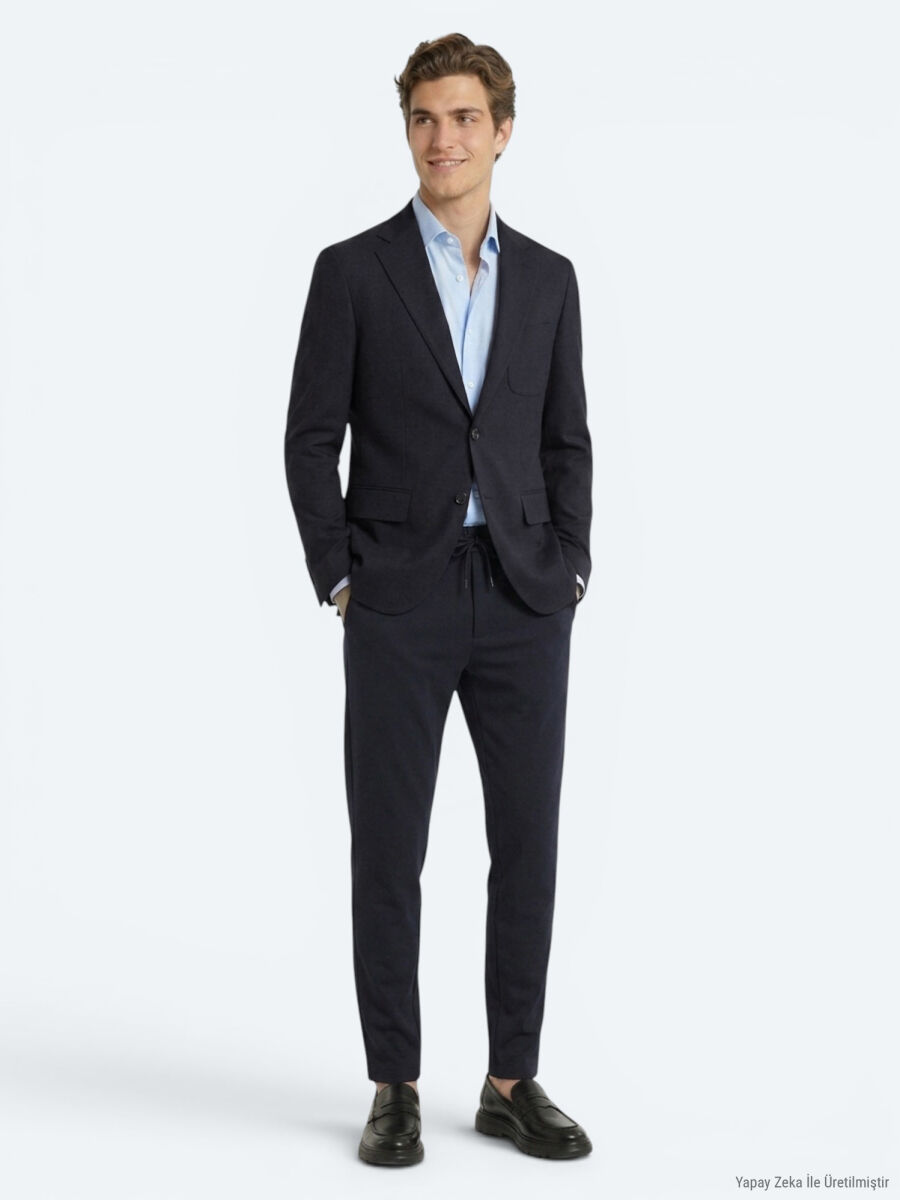 Navy Blue Micro Modern Fit Suit - 2