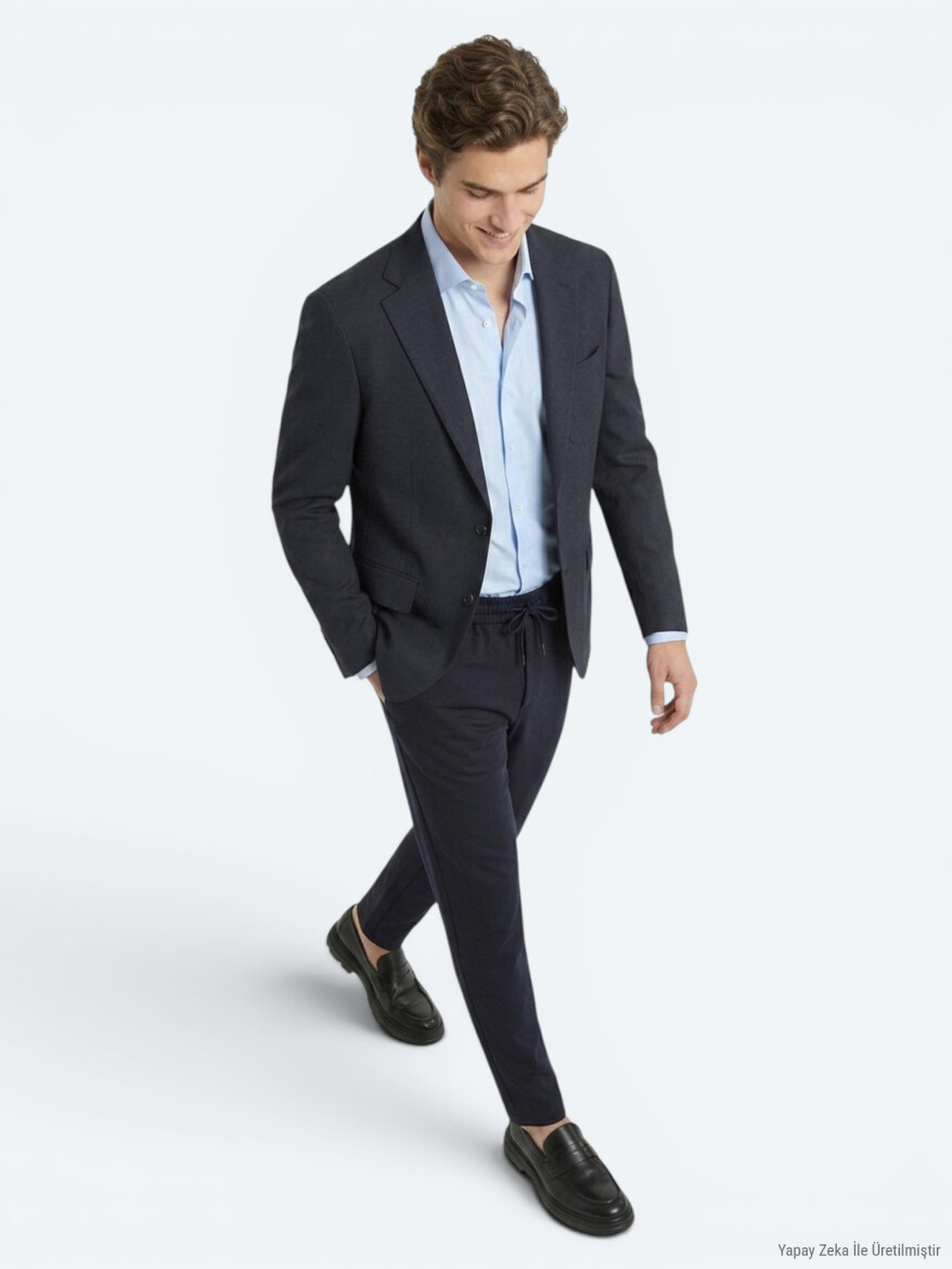 Navy Blue Micro Modern Fit Suit - 3