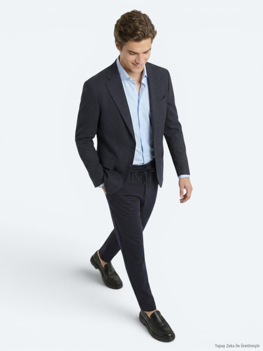 Navy Blue Micro Modern Fit Suit - 3