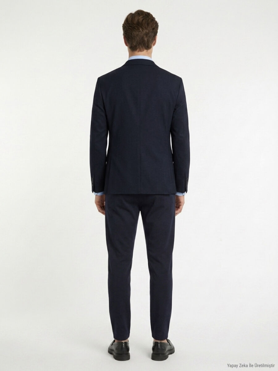 Navy Blue Micro Modern Fit Suit - 7
