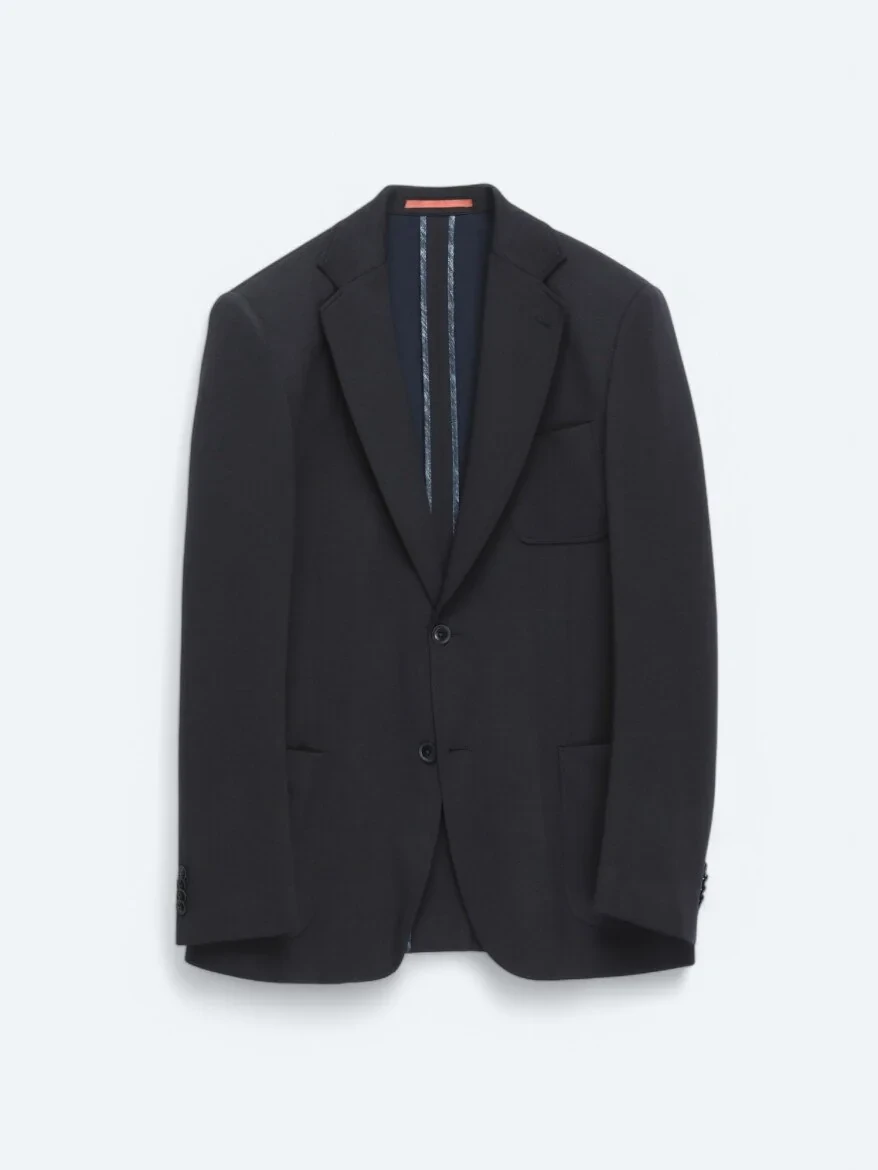 Navy Blue Plain Modern Fit Suit - 1