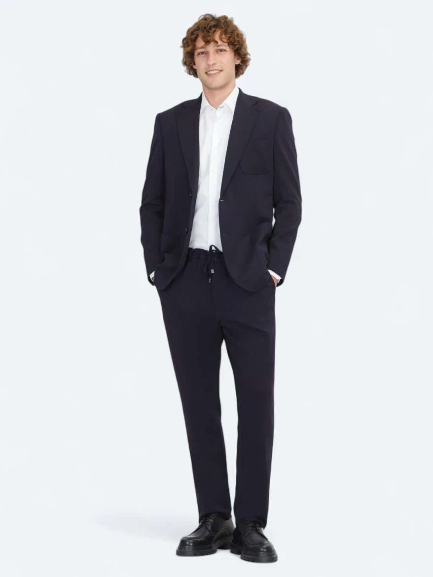 Navy Blue Plain Modern Fit Suit - 2