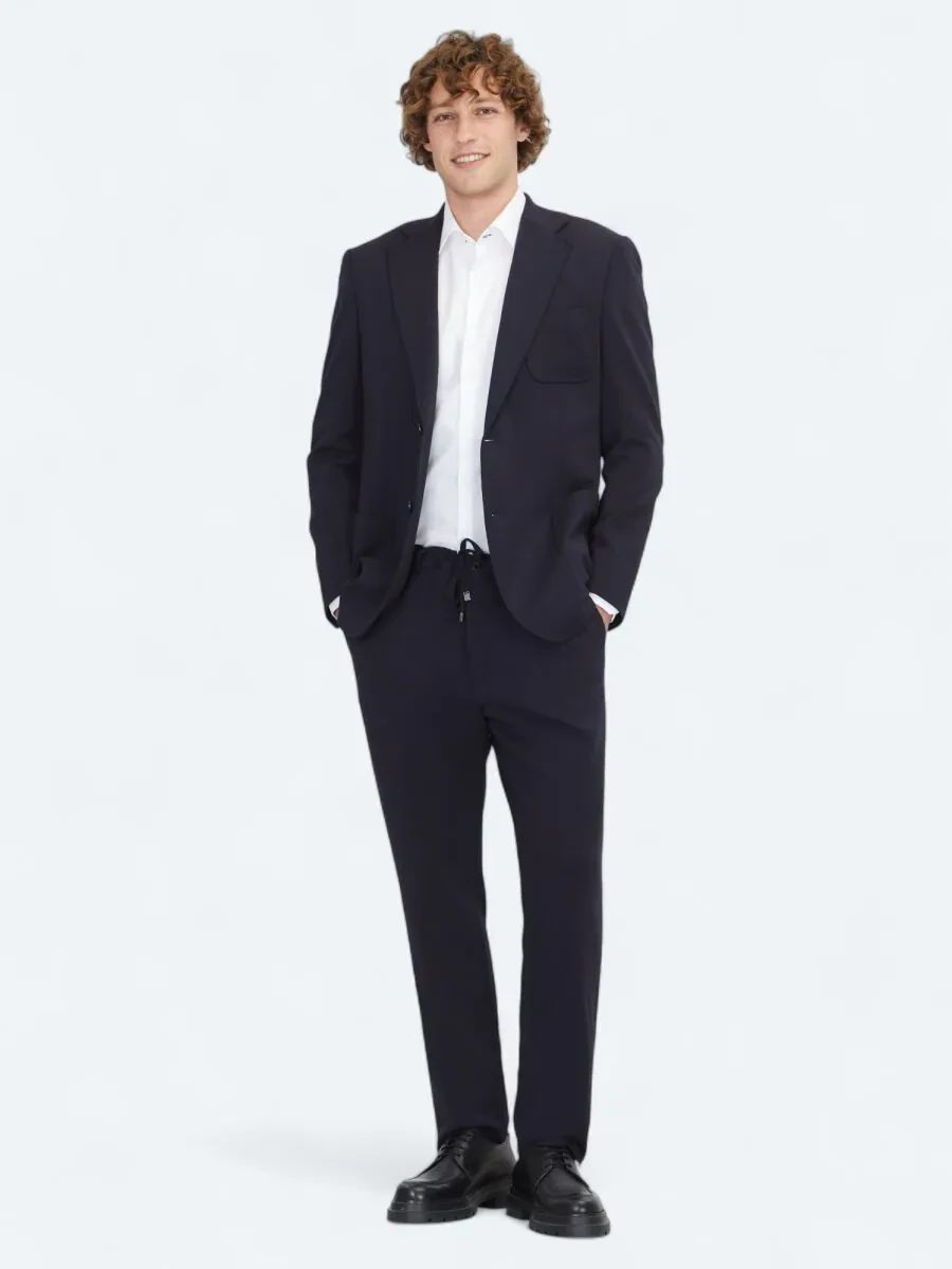 Navy Blue Plain Modern Fit Suit - 2
