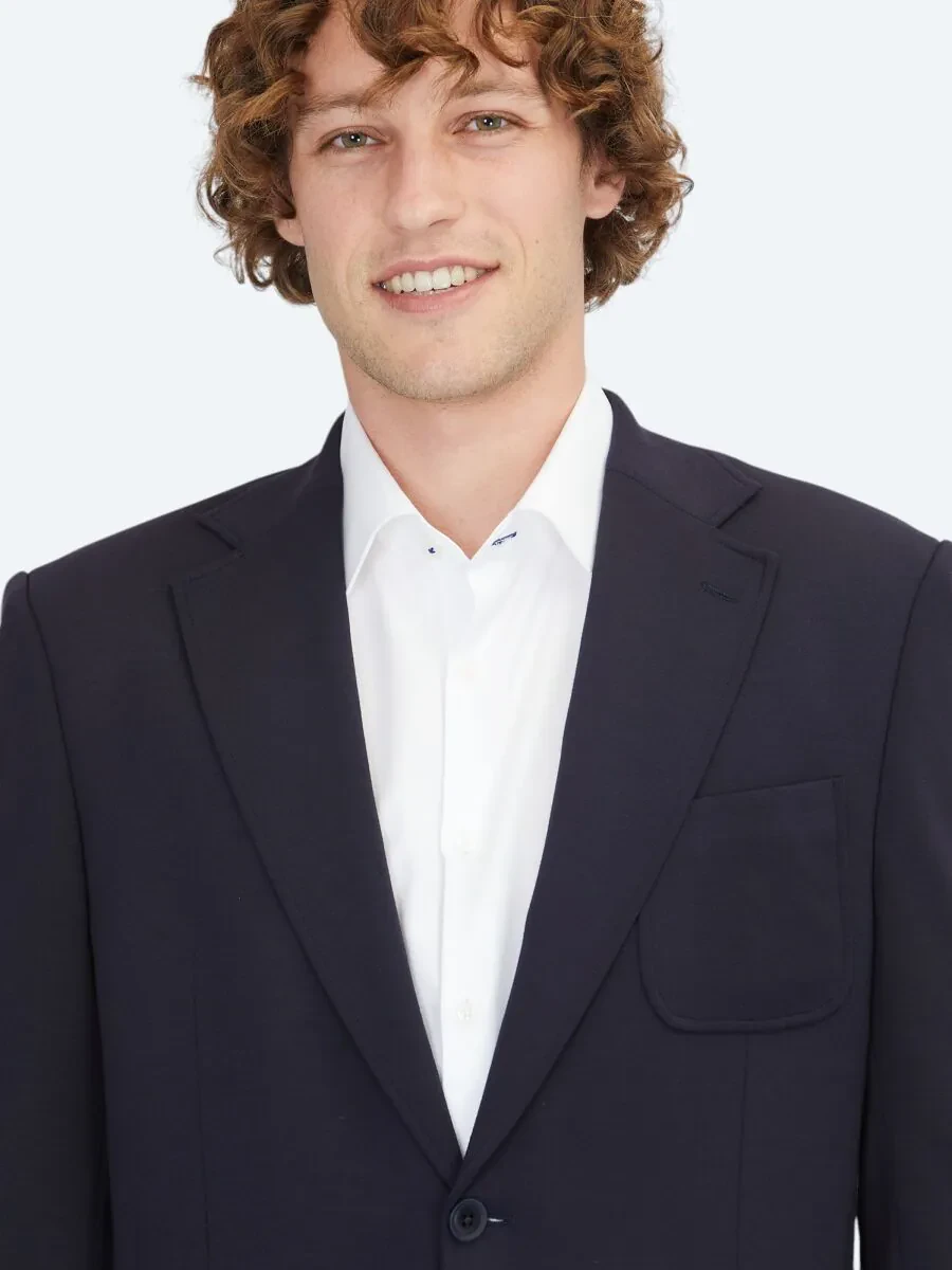 Navy Blue Plain Modern Fit Suit - 3