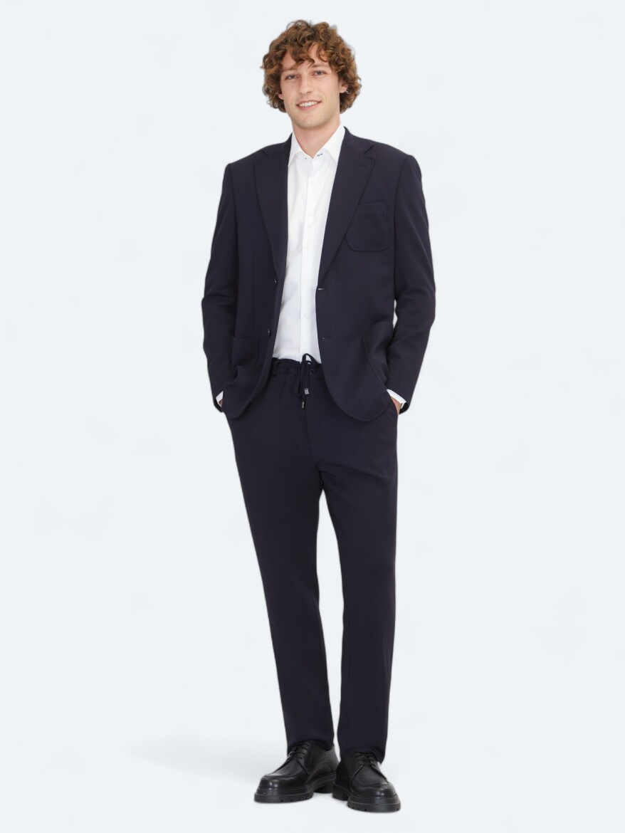 Navy Blue Plain Modern Fit Suit - 2