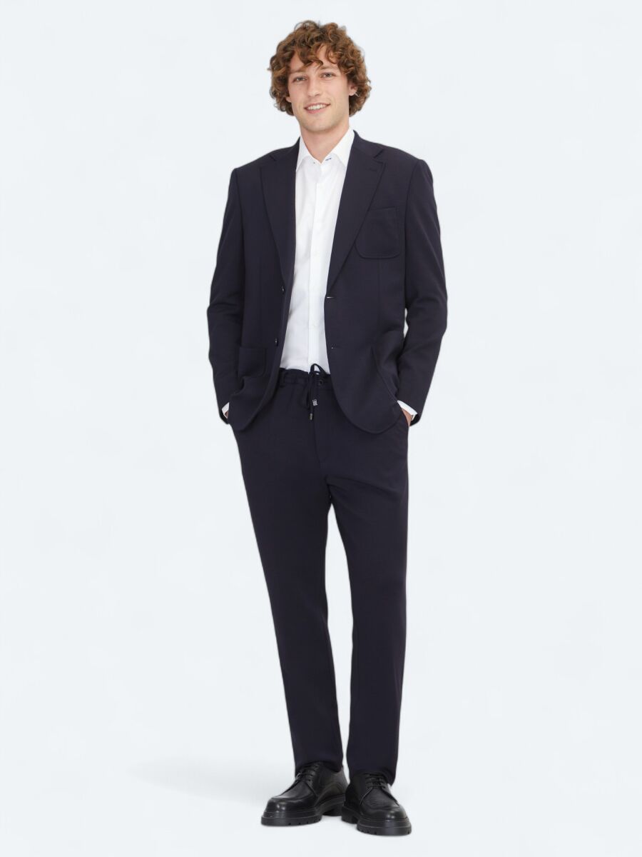Navy Blue Plain Modern Fit Suit - 2