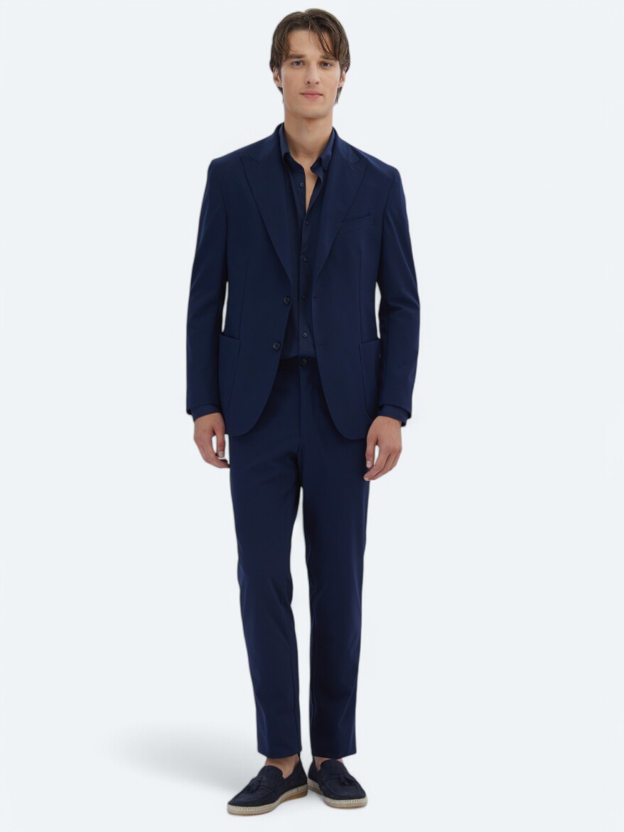 Navy Blue Plain Modern Fit Suit - 2