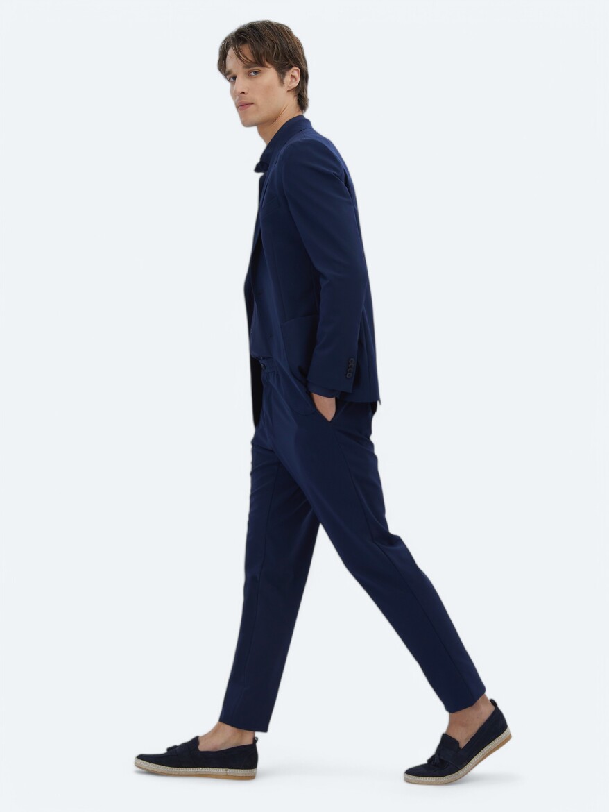 Navy Blue Plain Modern Fit Suit - 3