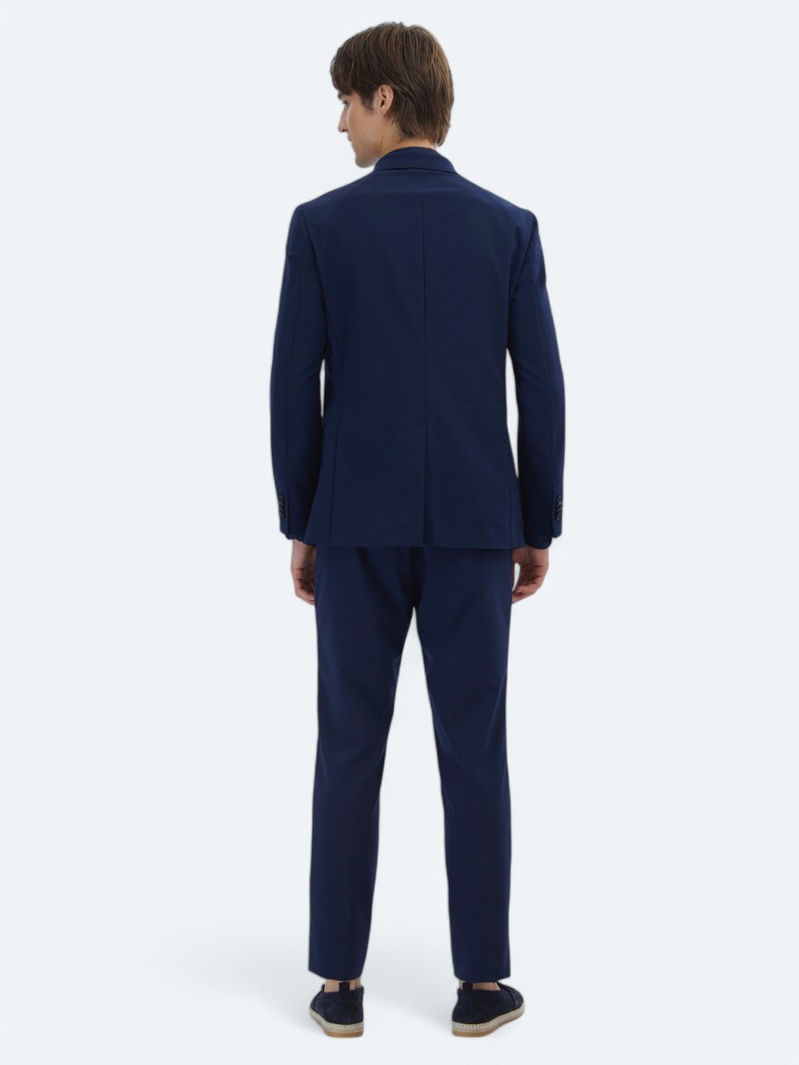 Navy Blue Plain Modern Fit Suit - 7