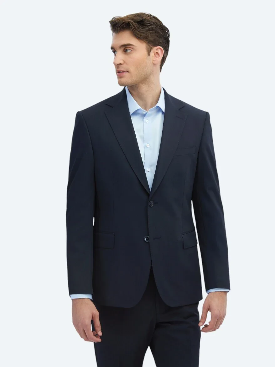 Navy Blue Plain Modern Fit Suit - 1