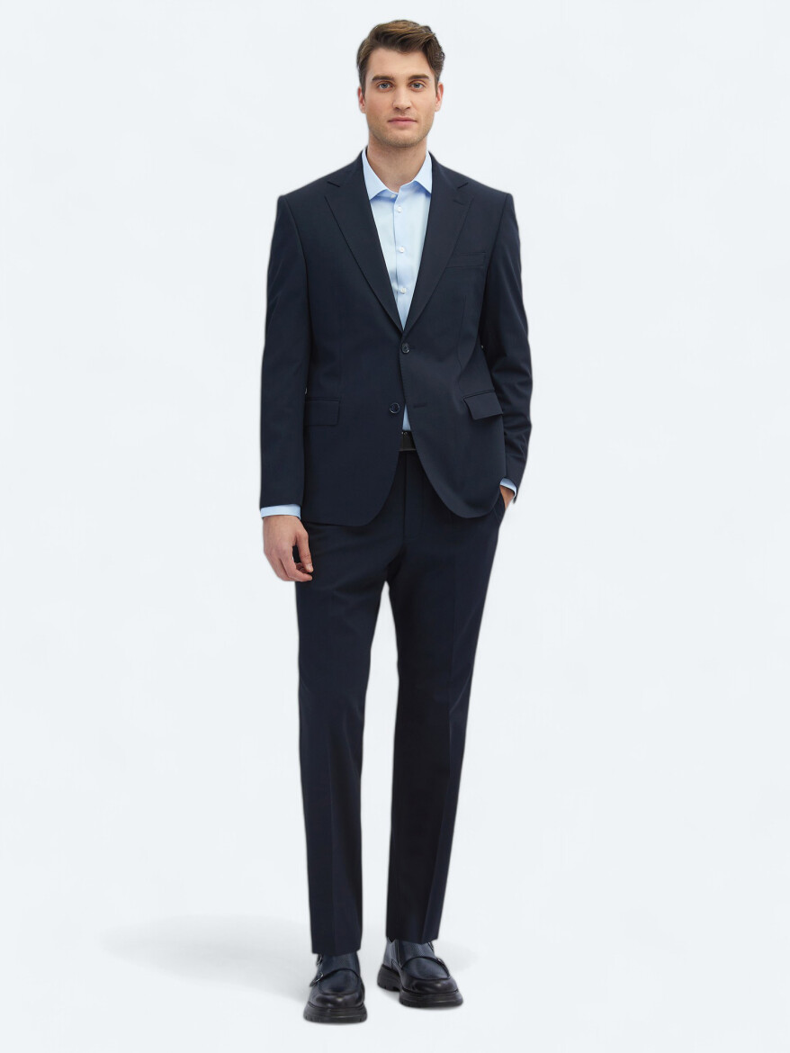Navy Blue Plain Modern Fit Suit - 2