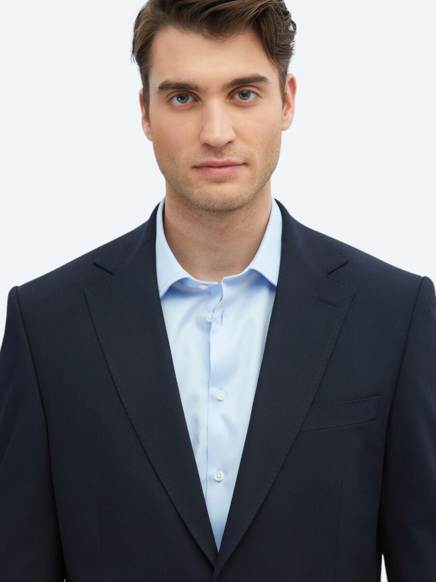 Navy Blue Plain Modern Fit Suit - 3