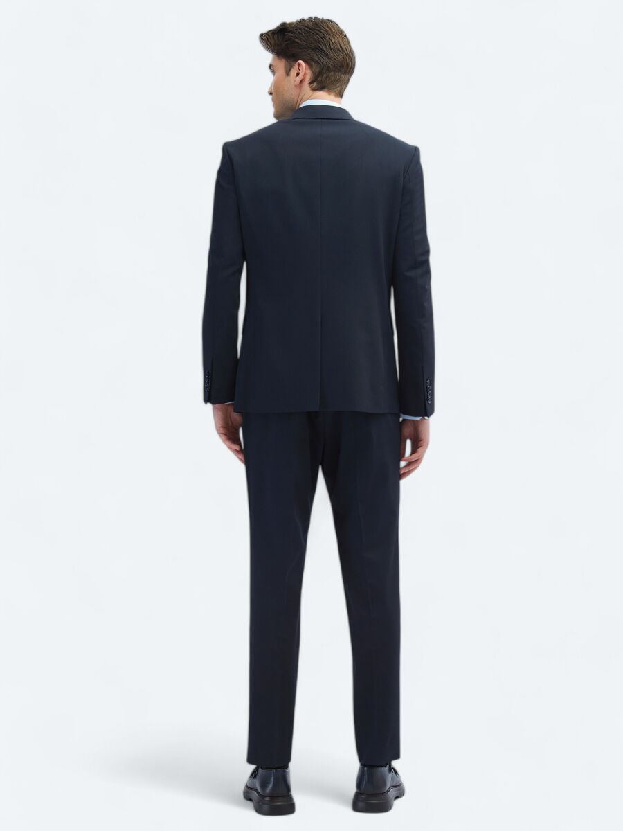 Navy Blue Plain Modern Fit Suit - 5