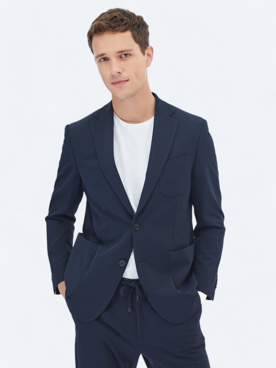 Navy Blue Plain Modern Fit Suit - 2