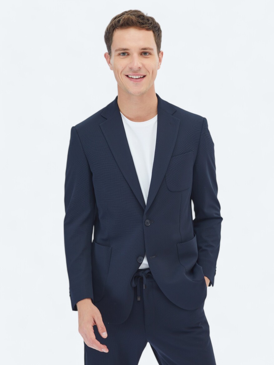 Navy Blue Plain Modern Fit Suit - 3