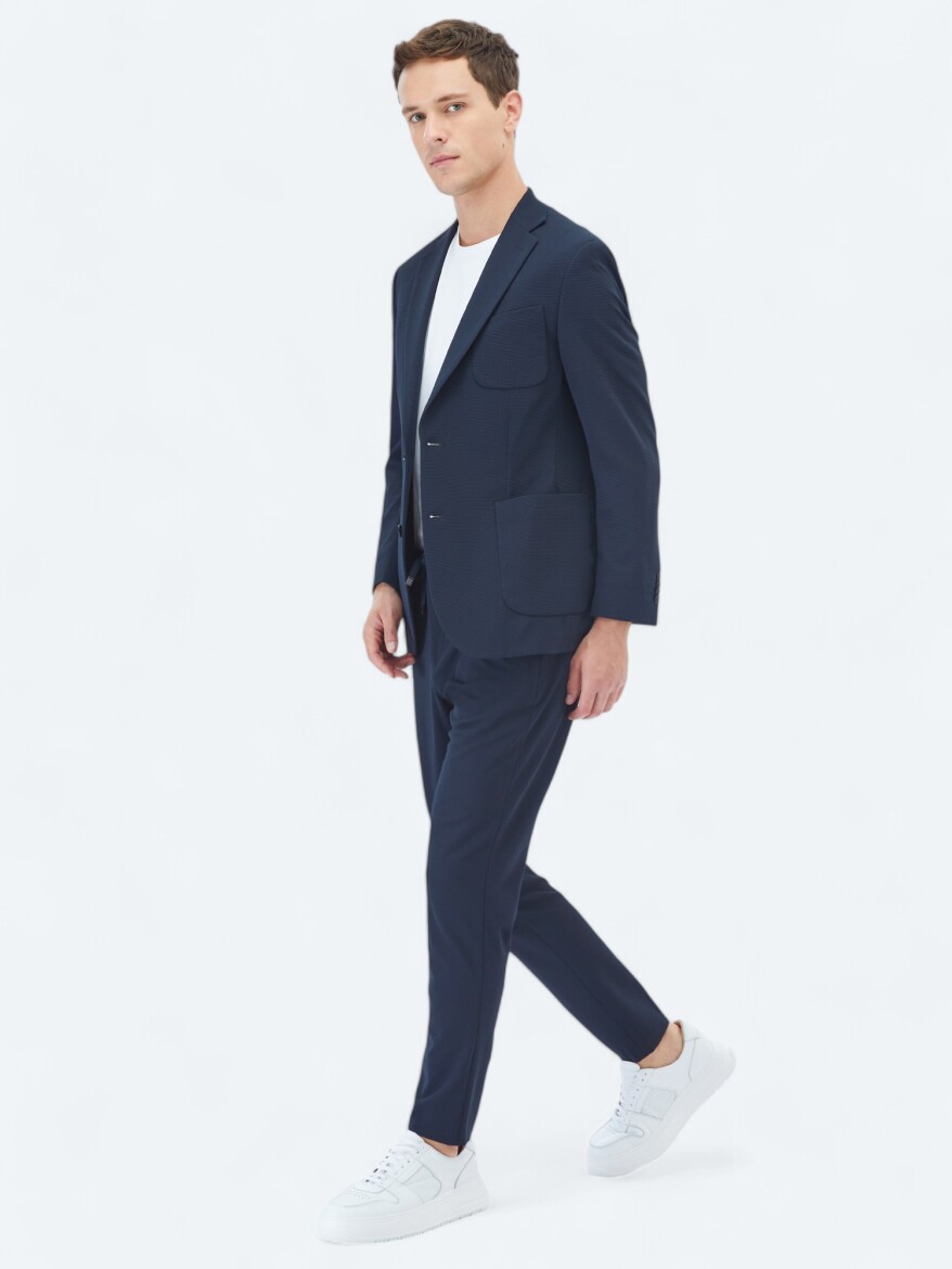 Navy Blue Plain Modern Fit Suit - 4