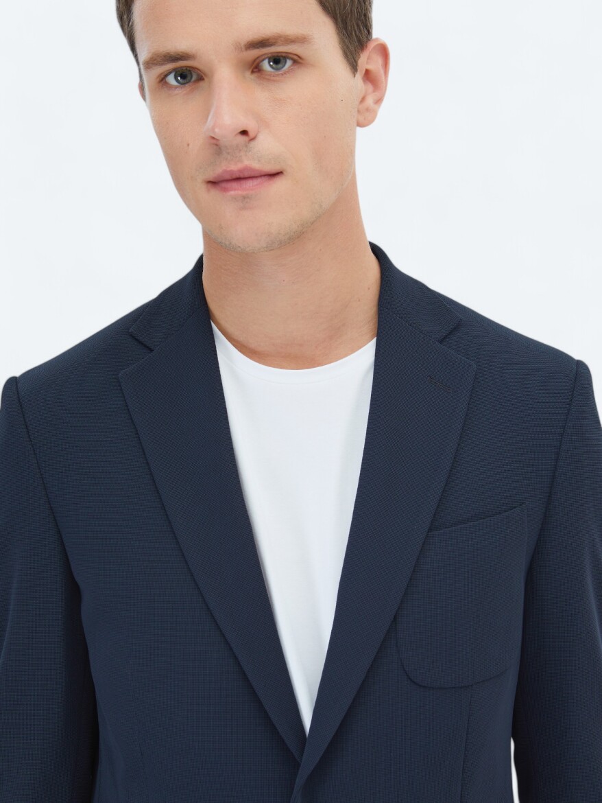 Navy Blue Plain Modern Fit Suit - 5