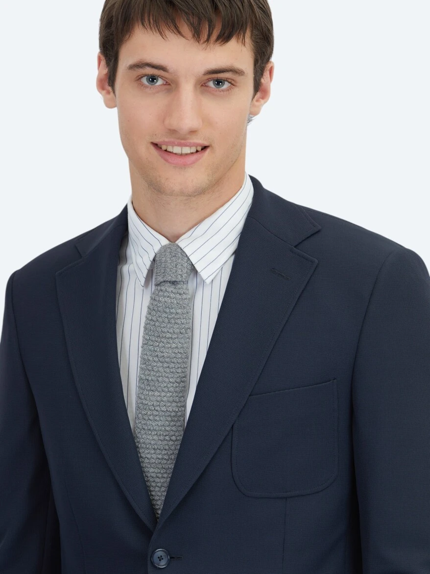 Navy Blue Plain Modern Fit Suit - 3