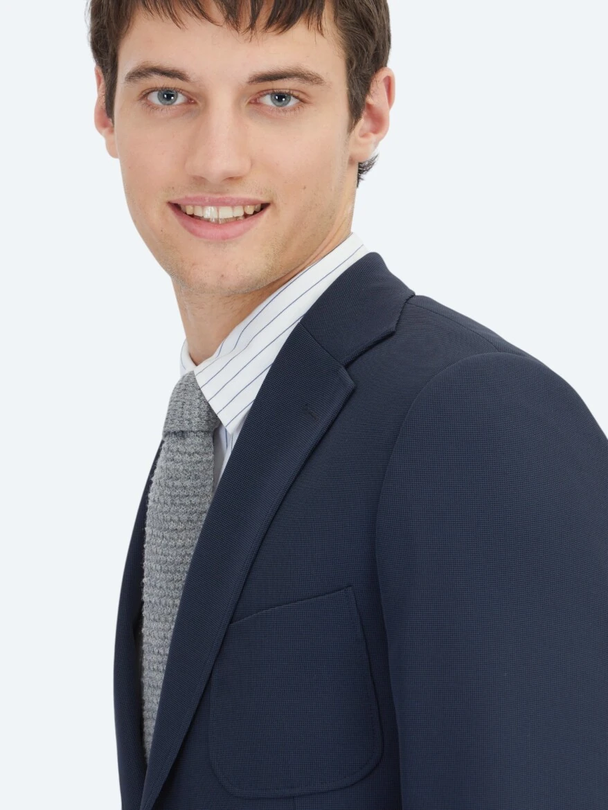 Navy Blue Plain Modern Fit Suit - 4