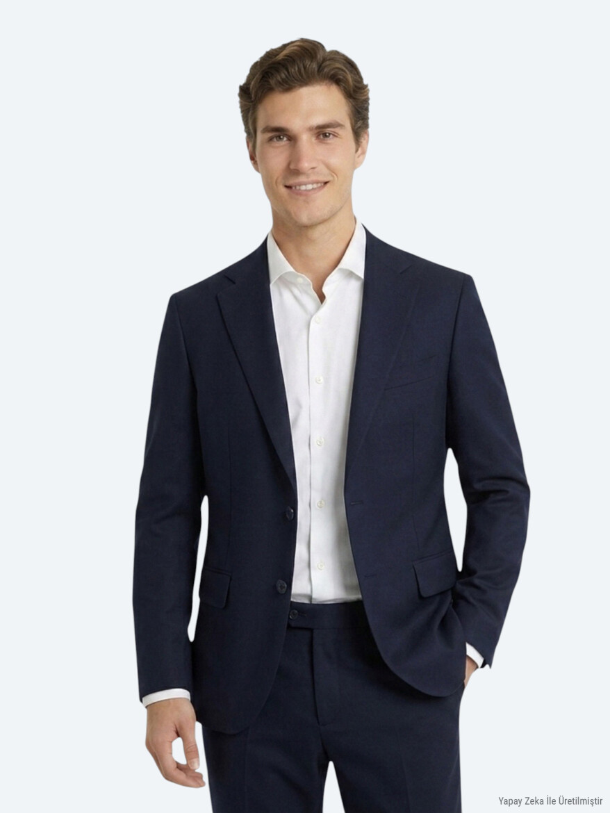 Navy Blue Plain Modern Fit Suit - KİP