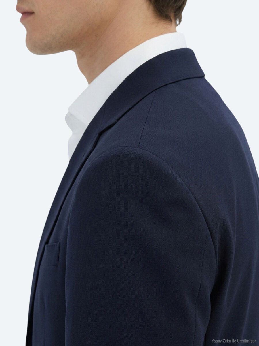 Navy Blue Plain Modern Fit Suit - 3