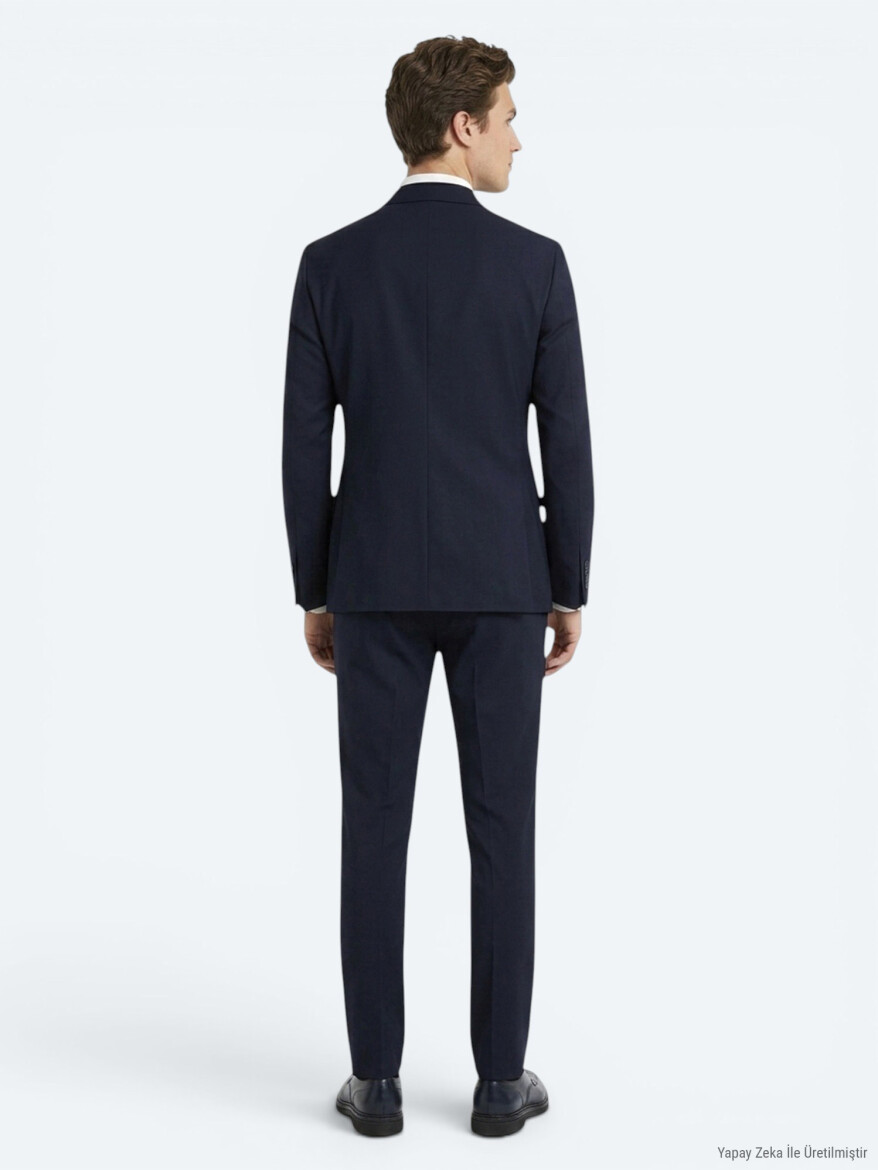 Navy Blue Plain Modern Fit Suit - 5