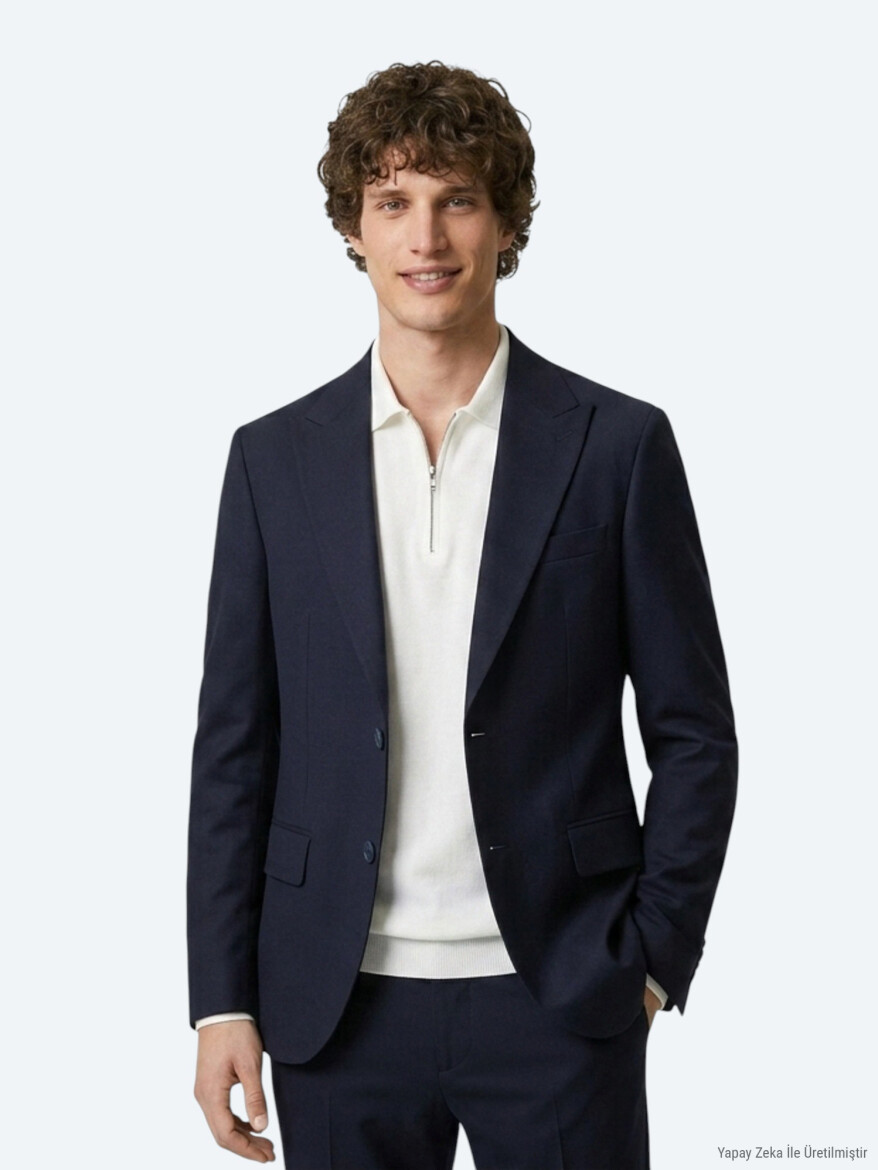 Navy Blue Plain Modern Fit Suit - 3