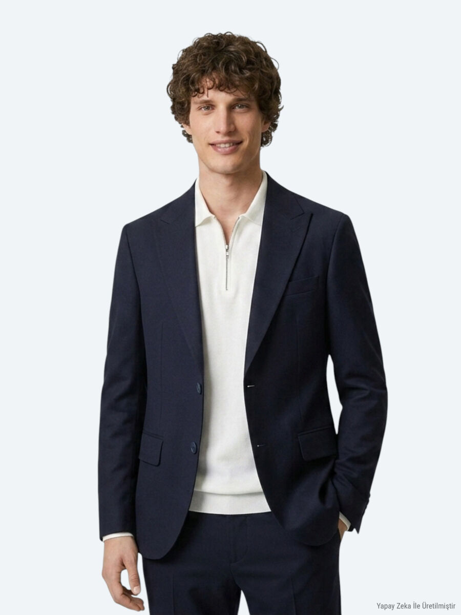 Navy Blue Plain Modern Fit Suit - 3