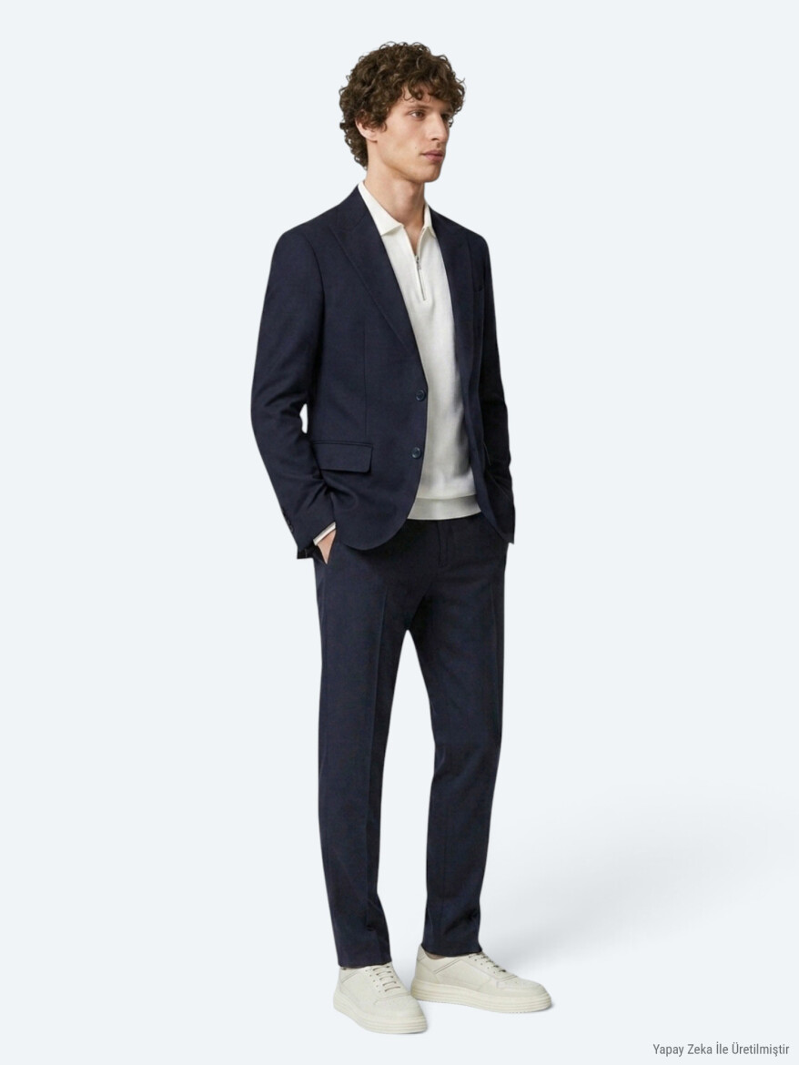 Navy Blue Plain Modern Fit Suit - 4
