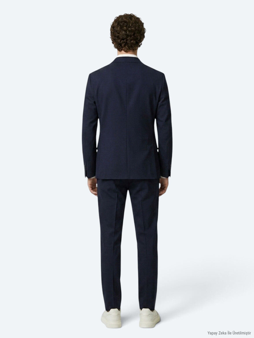 Navy Blue Plain Modern Fit Suit - 5