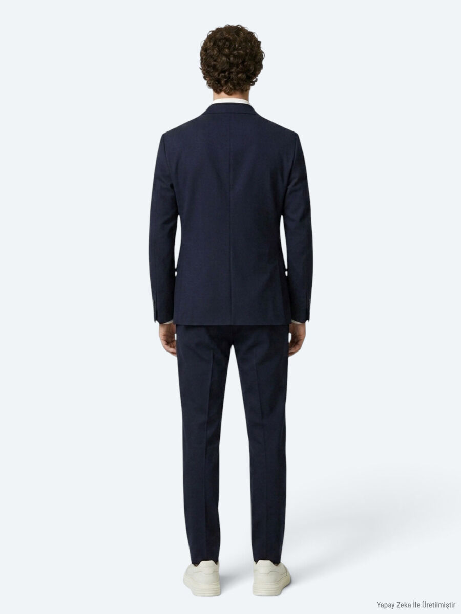 Navy Blue Plain Modern Fit Suit - 5