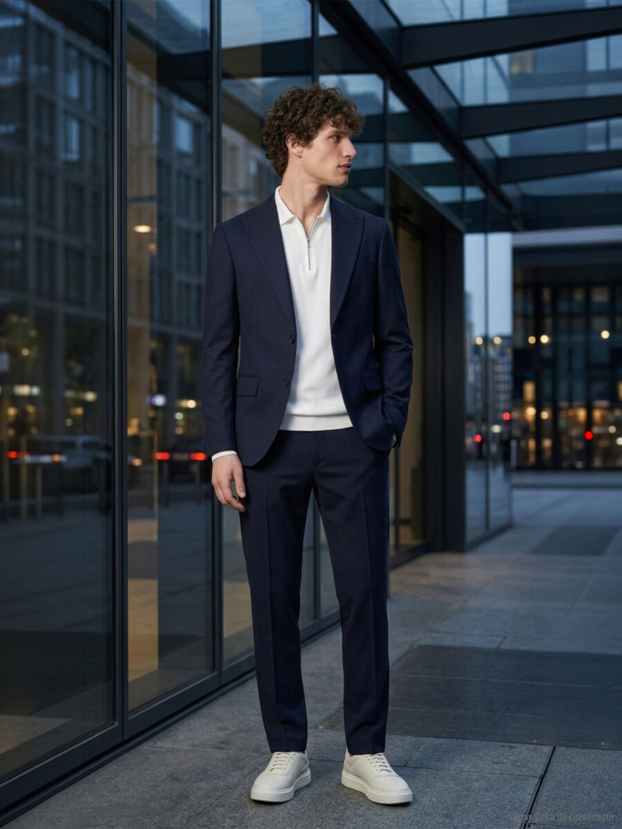 Navy Blue Plain Modern Fit Suit - 12
