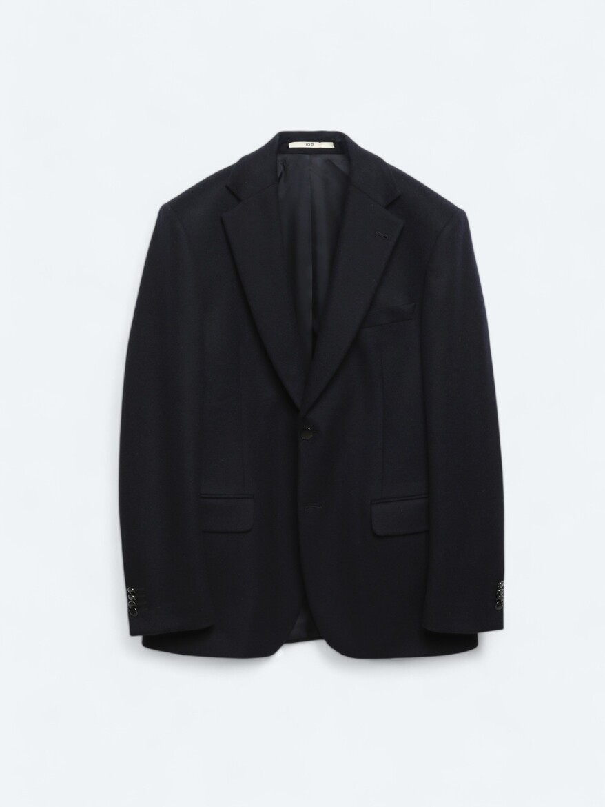 Navy Blue Plain Modern Fit Wool Blended Jacket - 8