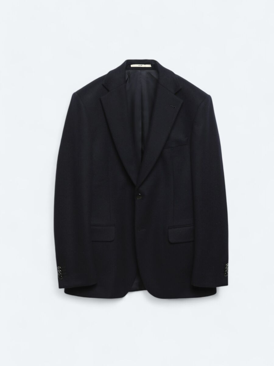 Navy Blue Plain Modern Fit Wool Blended Jacket - 8