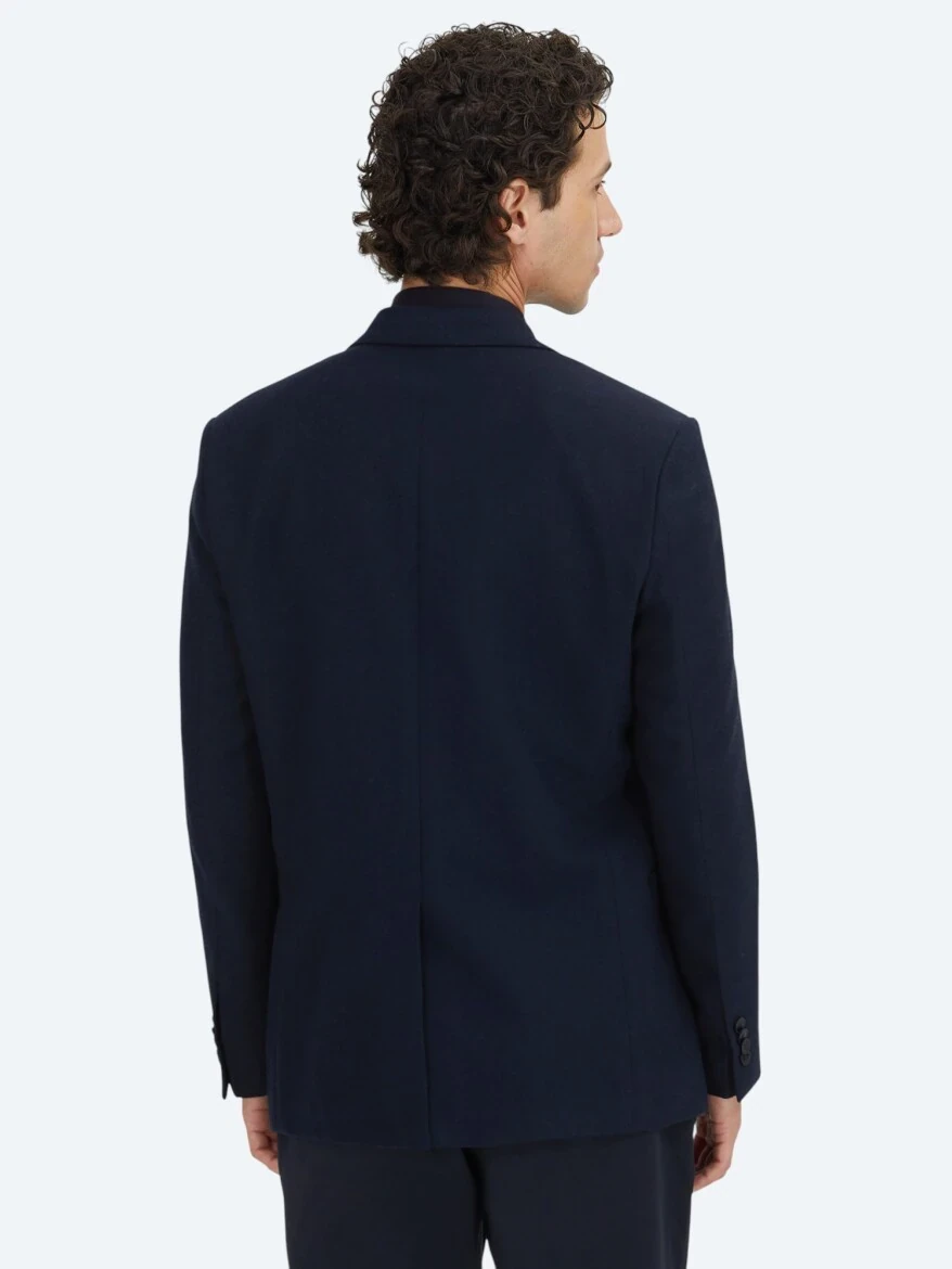 Navy Blue Plain Modern Fit Wool Blended Jacket - 6