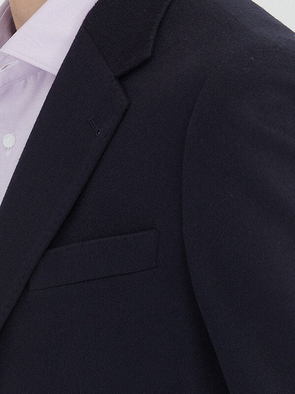 Navy Blue Plain Modern Fit Wool Blended Jacket - 5