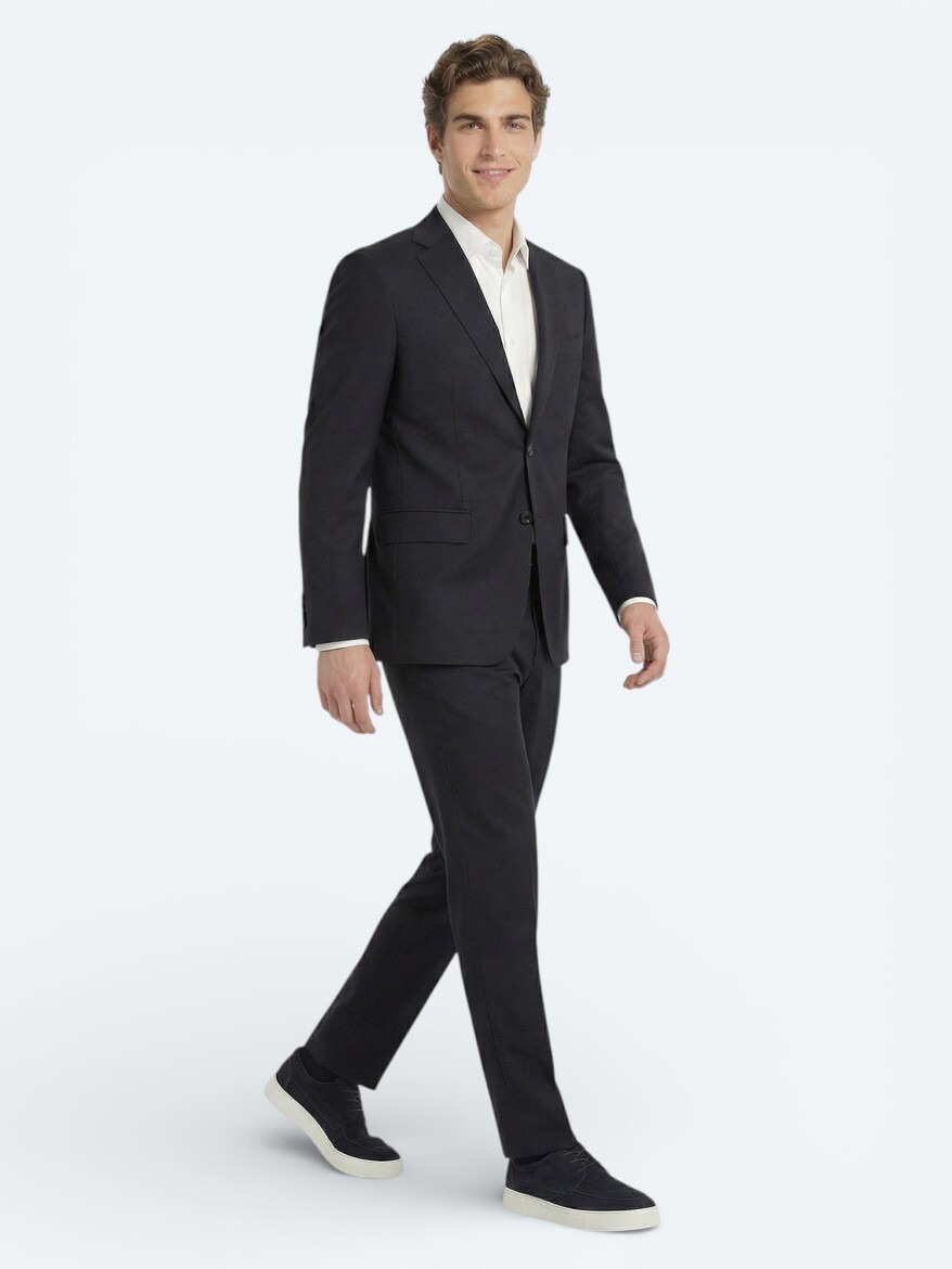 Navy Blue Plain Modern Fit Wool Blended Suit 