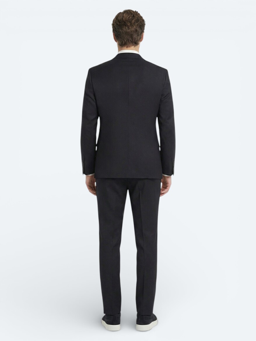 Navy Blue Plain Modern Fit Wool Blended Suit - 4