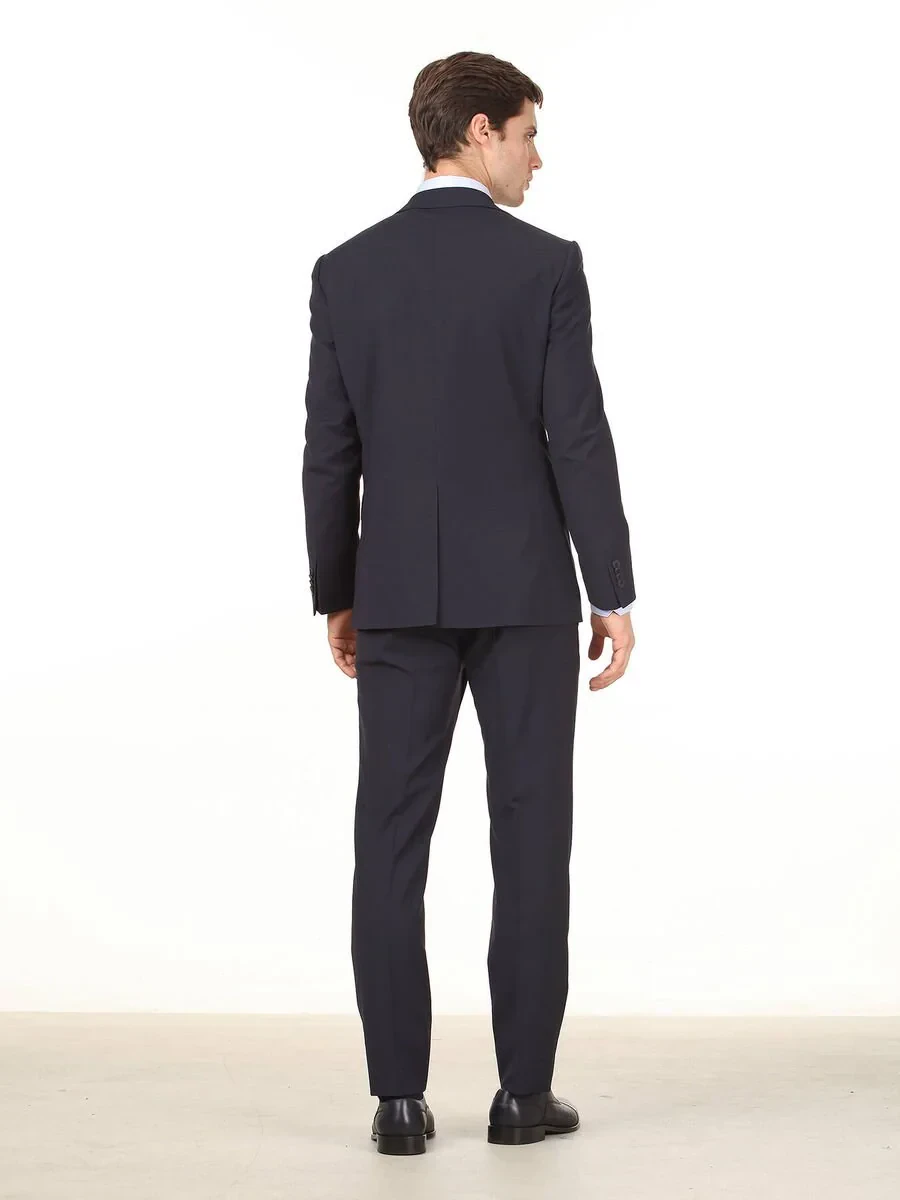 Navy Blue Plain Modern Fit Wool Blended Suit - 4
