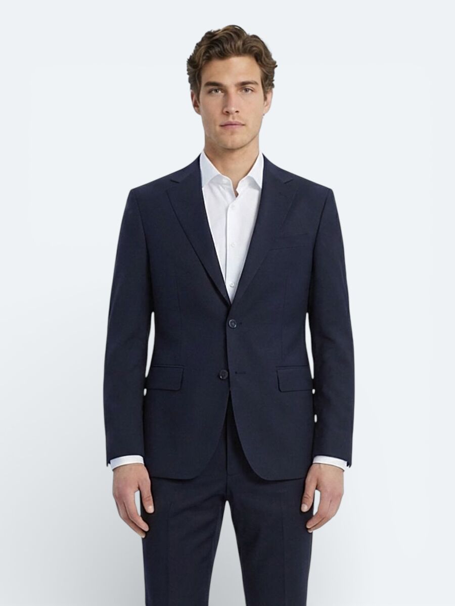 Navy Blue Plain Modern Fit Wool Blended Suit - 1