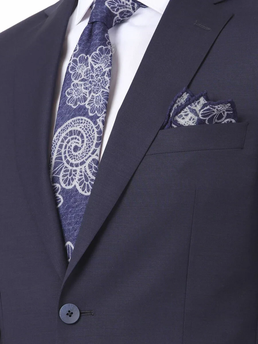 Navy Blue Plain Modern Fit Wool Blended Suit - 5