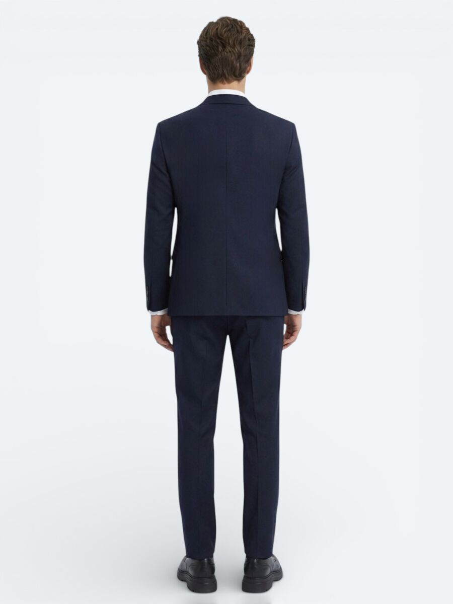 Navy Blue Plain Modern Fit Wool Blended Suit - 4