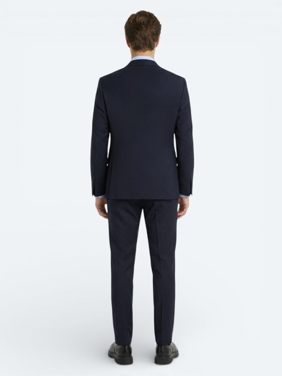 Navy Blue Plain Modern Fit Wool Blended Suit - 4